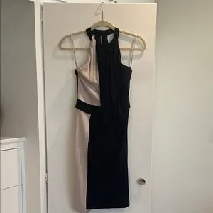 Elegant Black and Cream Halter Dress